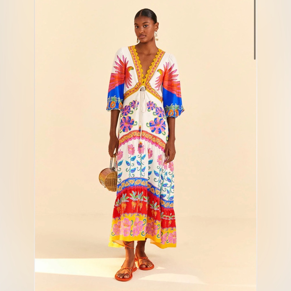 Farm Rio Off-White Vivid Garden Maxi Dress